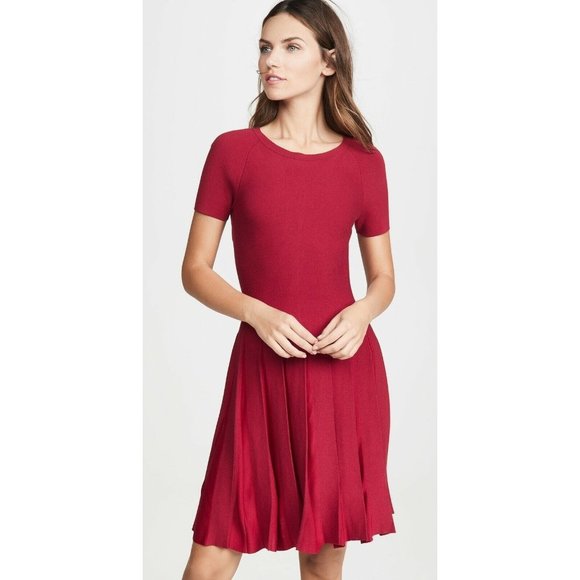 Theory Dresses & Skirts - THEORY Pleated Knit Tee Flare Dress Red Large NEW $455